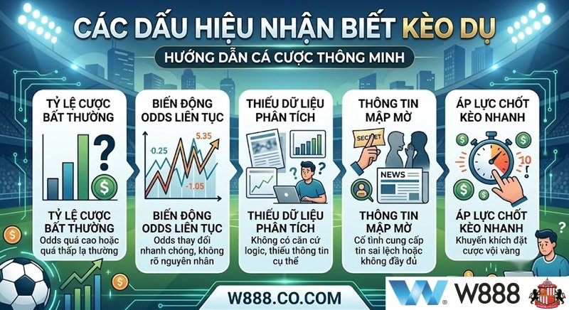 Tổng hợp các dấu hiệu nhận biết kèo dụ chuẩn xác nhất giúp bet thủ tránh mất tiền tại W888.Co.Com