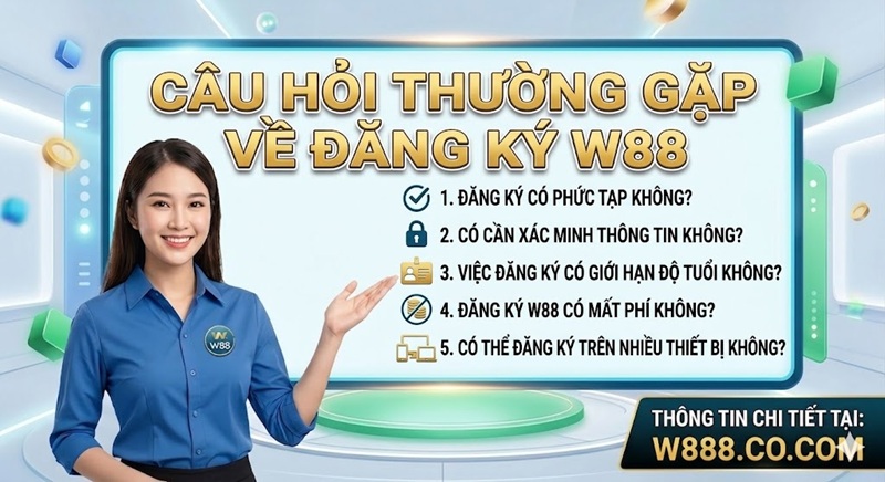Hướng Dẫn Đăng Ký W88 Nhận 90K Tiền Cược Miễn Phí 2026 Tổng hợp các câu hỏi thường gặp về quy trình đăng ký tài khoản cá cược tại nhà cái W88.