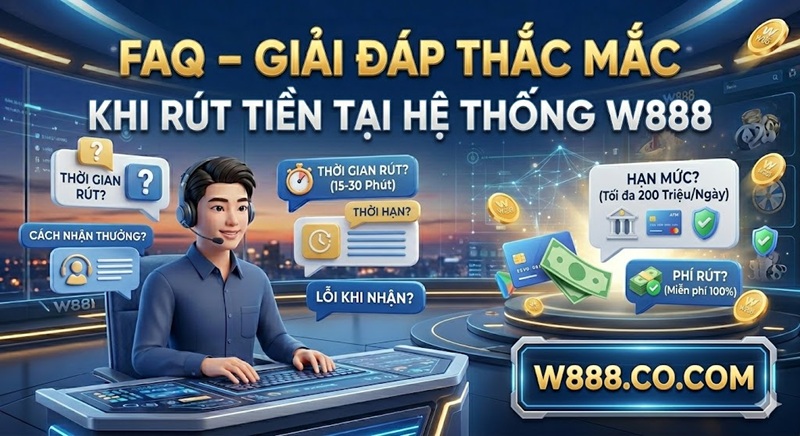 Hướng Dẫn Rút Tiền W88 Về Ngân Hàng An Toàn, Siêu Tốc 2026 FAQ giải đáp thắc mắc khi rút tiền tại hệ thống W888 an toàn và nhanh chóng.
