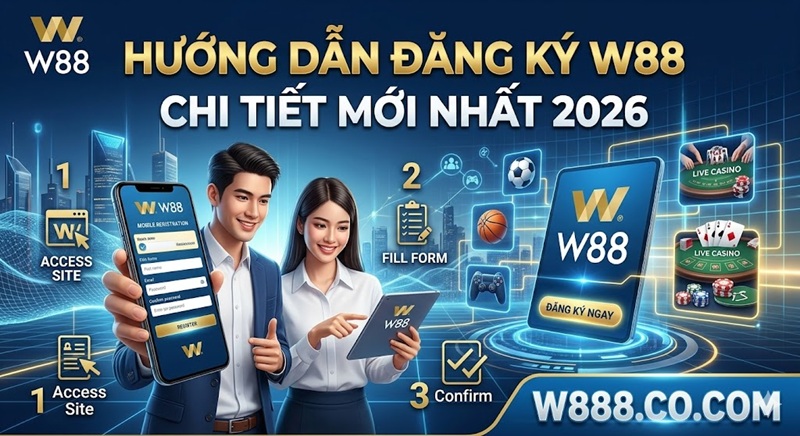 Hướng Dẫn Đăng Ký W88 Nhận 90K Tiền Cược Miễn Phí 2026 Hướng dẫn đăng ký W88 chi tiết qua 3 bước mới nhất năm 2026 tại W888.co.com.