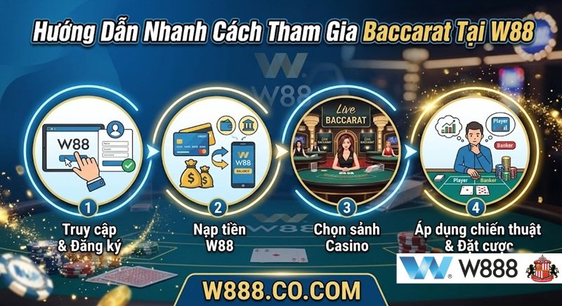 Hướng dẫn 4 bước tham gia và áp dụng mẹo chơi Baccarat W88 hiệu quả qua link W888