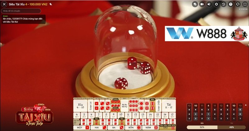 Giao diện sảnh Tài Xỉu W88 trực tiếp vô cùng chân thực khi truy cập qua link W888