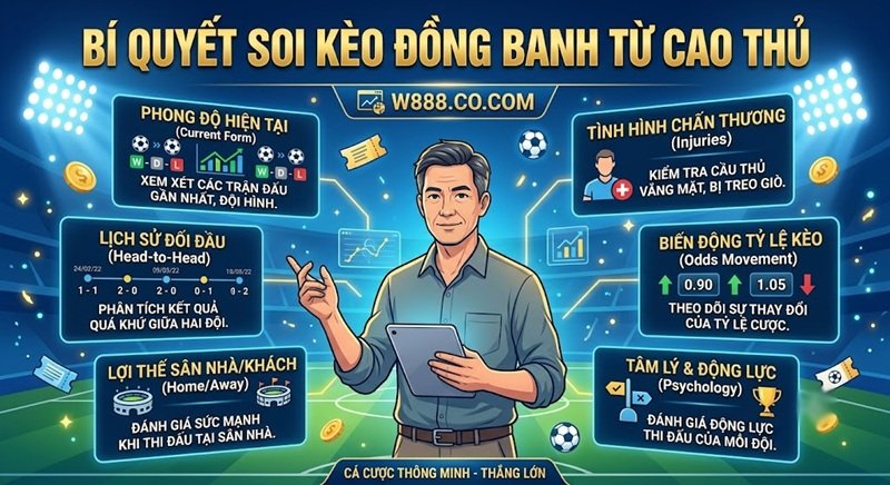 Bí quyết soi kèo đồng banh từ cao thủ với 6 yếu tố phân tích trận đấu tại nhà cái W888.