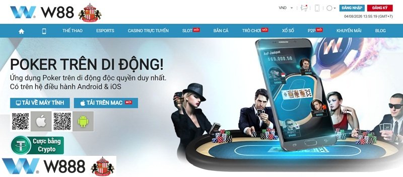 Trải nghiệm game Poker W88 trên di động qua cổng game W888.Co.Com