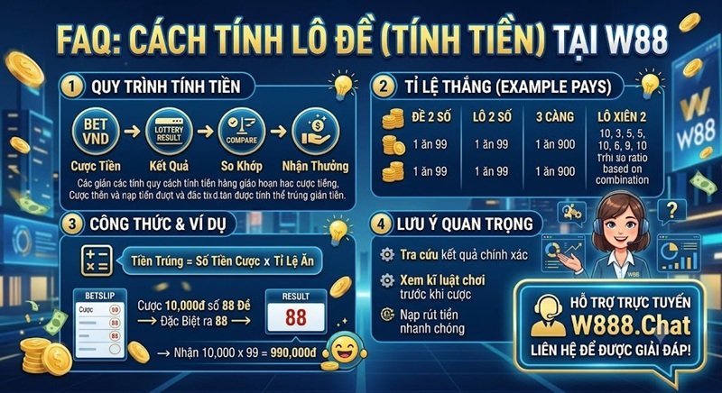 FAQ giải đáp cách tính lô đề và tính tiền chi tiết tại W888